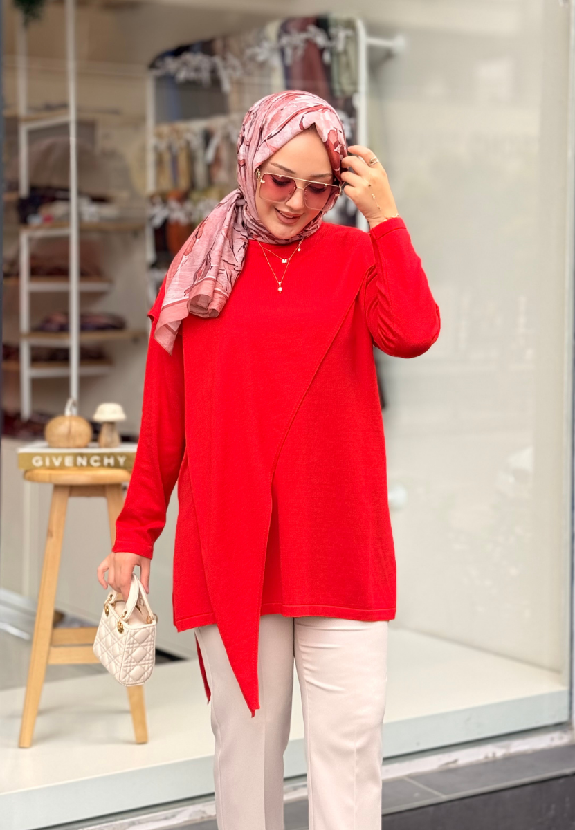 Kırmızı Doha Triko Tunik