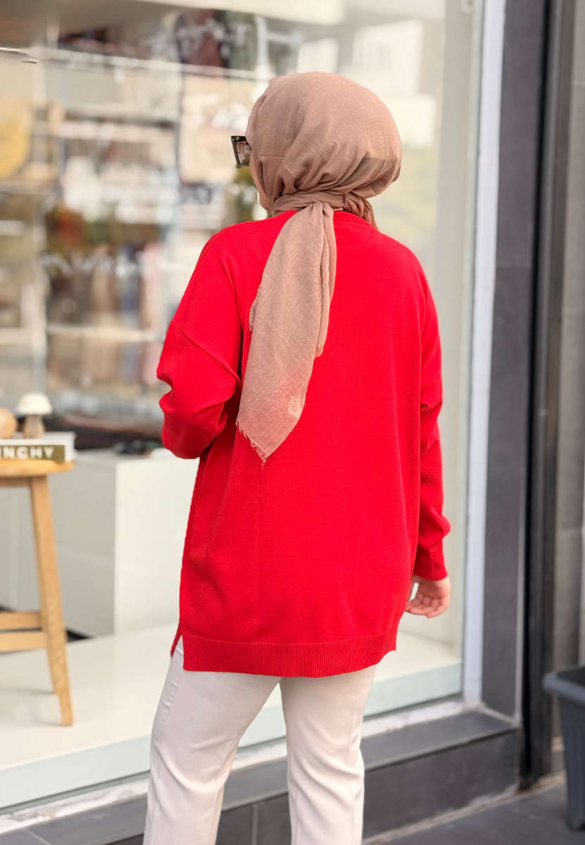 Kırmızı Venedik Triko Tunik