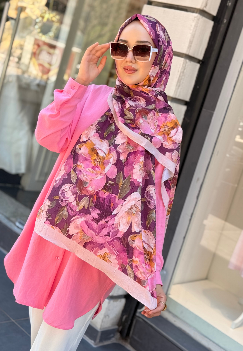 Koyu Pembe Gelincik Kraş Şal