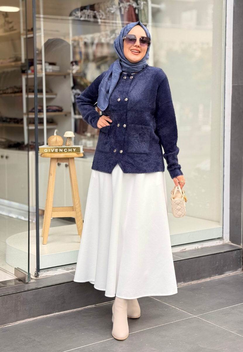 Lacivert Angora Kısa Hırka