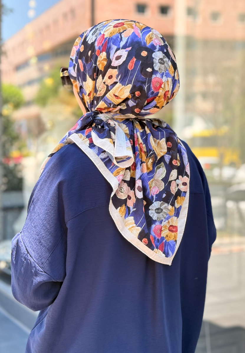 Lacivert Floren Soft Eşarp