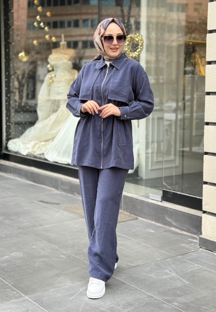 Lacivert Kontrast Dikişli Takım