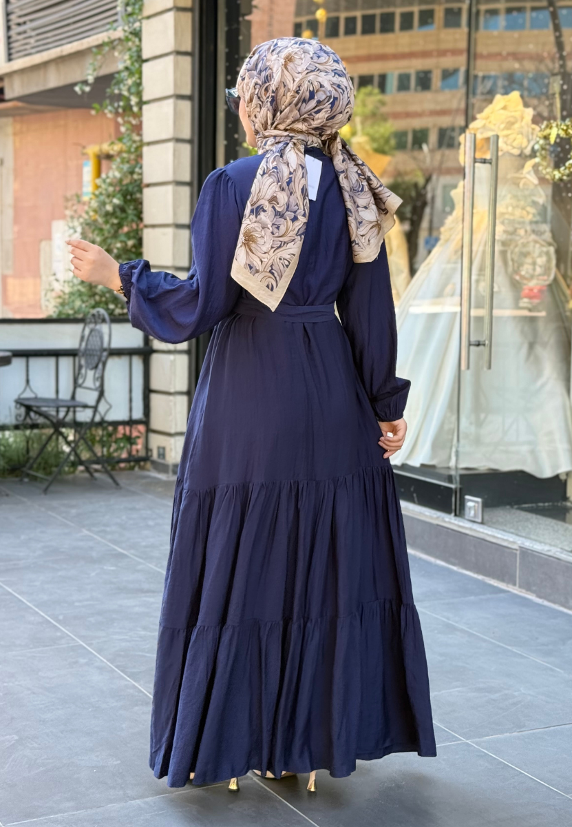 Lacivert Volanlı Elbise