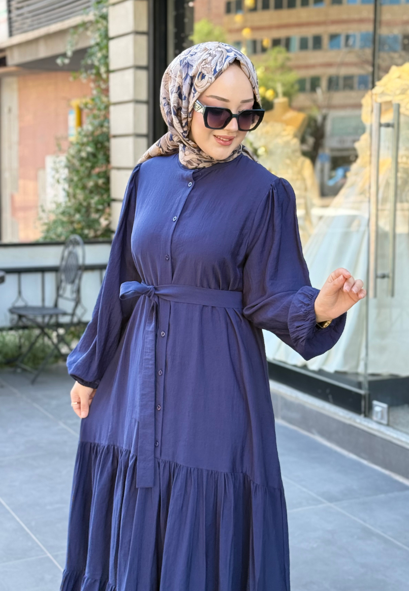 Lacivert Volanlı Elbise
