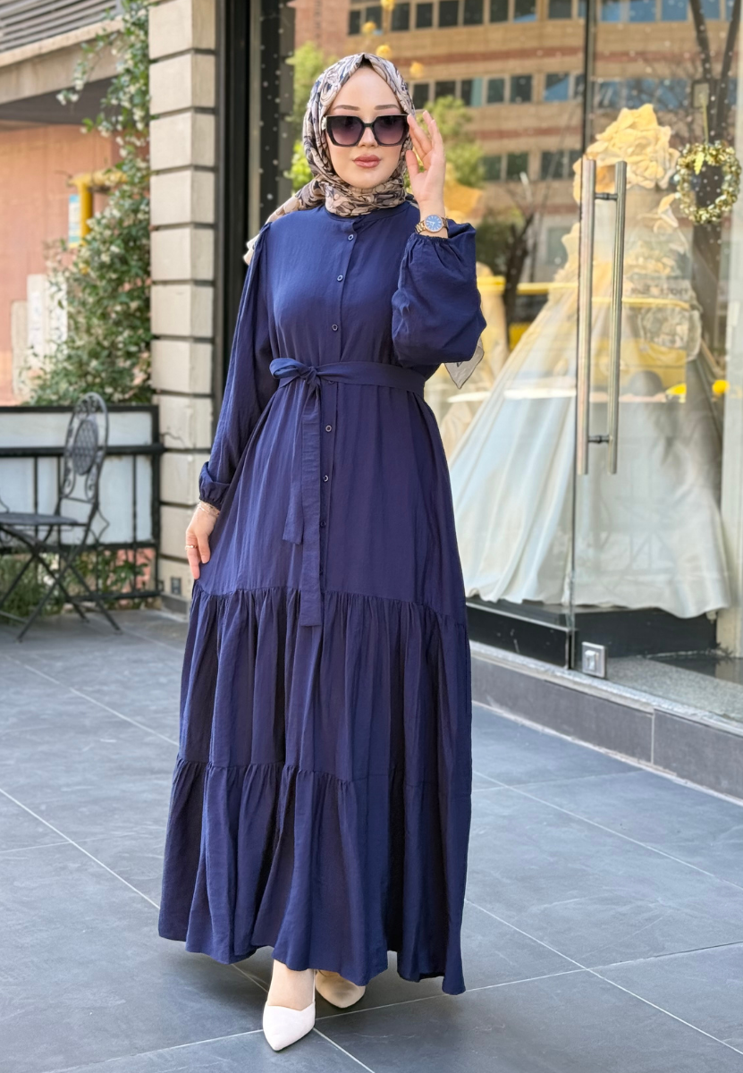Lacivert Volanlı Elbise