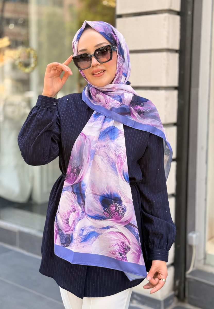 Lila Tulipa Pamuk Şal
