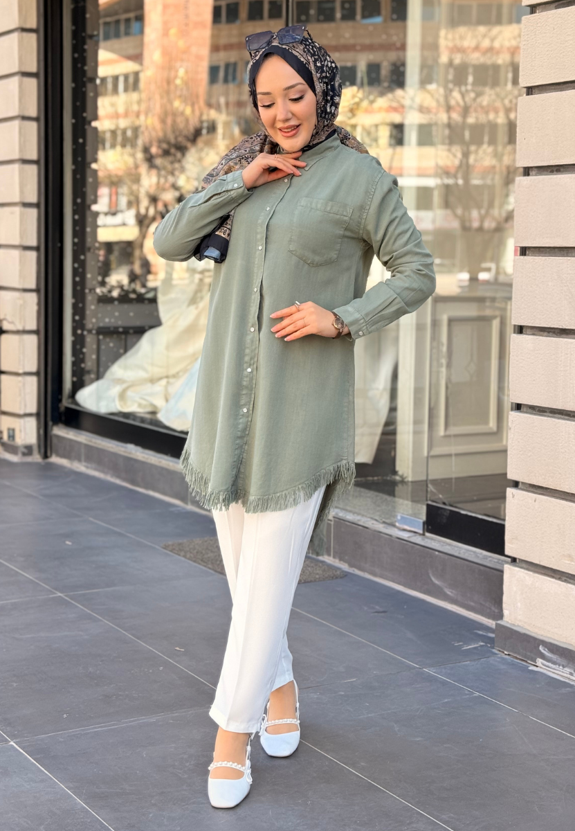 Mint Püsküllü Tensel Gömlek