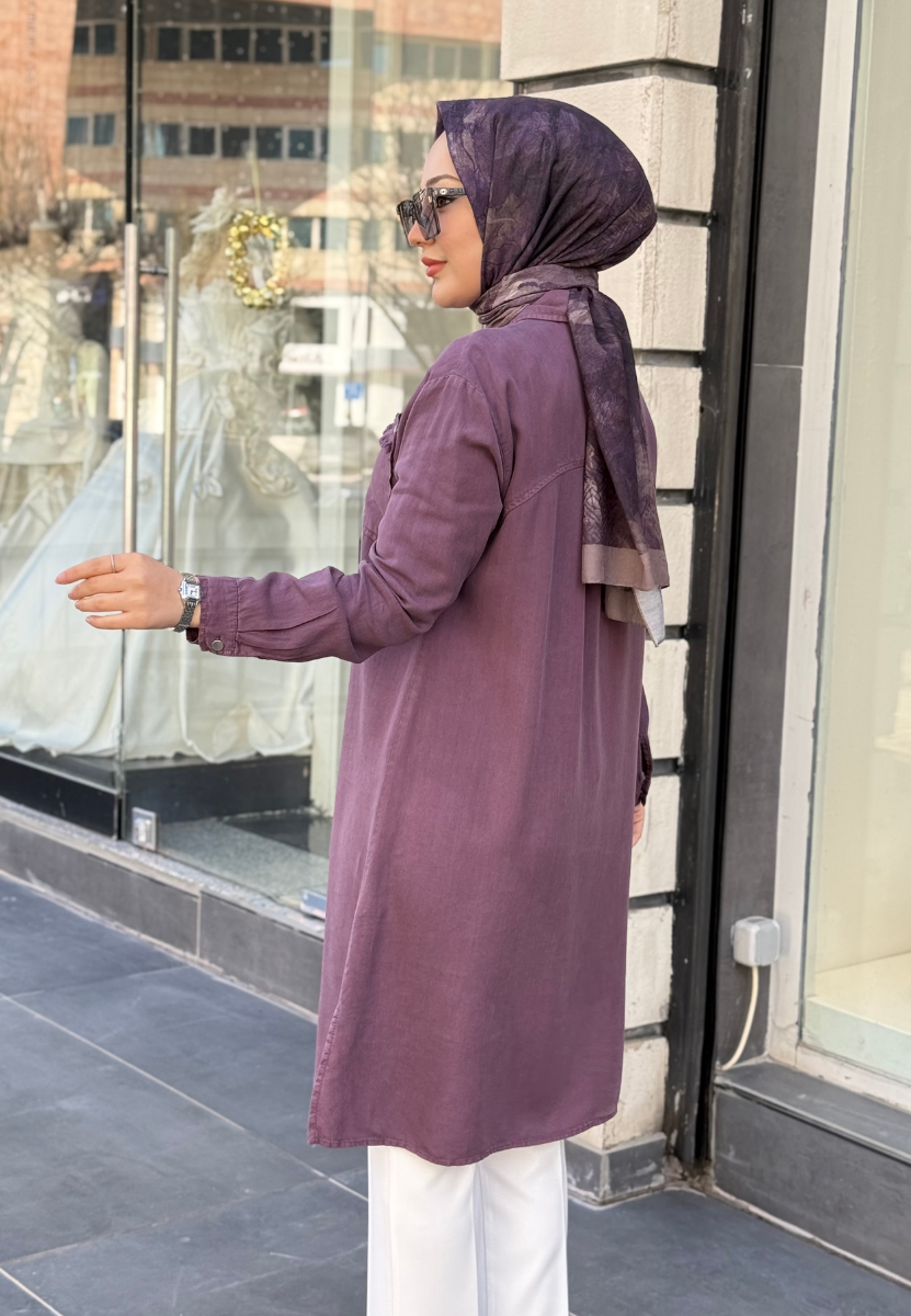 Mürdüm Yonca Uzun Tensel Gömlek