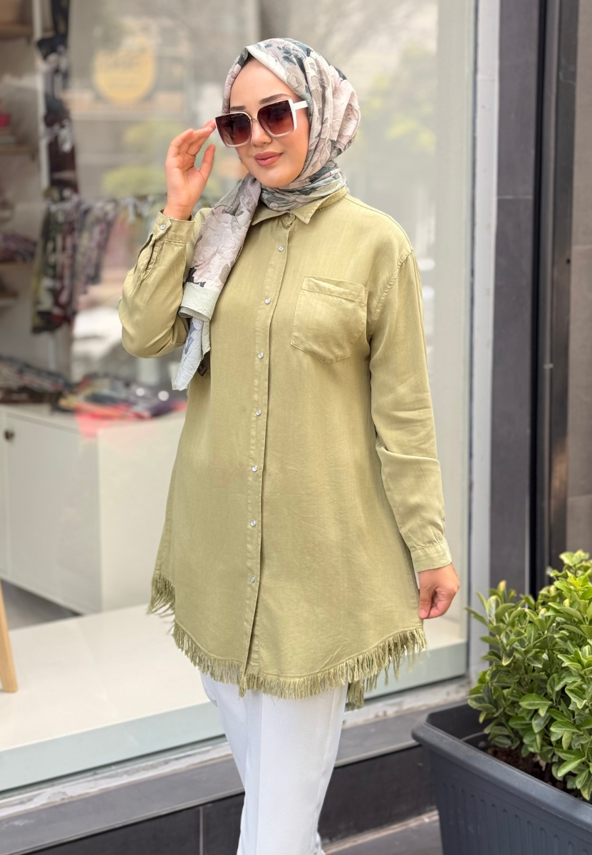 Olive Püsküllü Tensel Gömlek