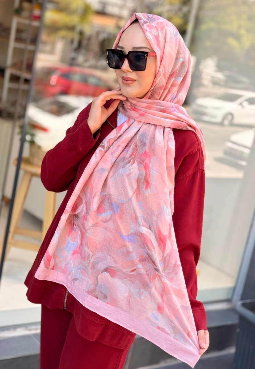 Pembe Ebru Kraş Şal