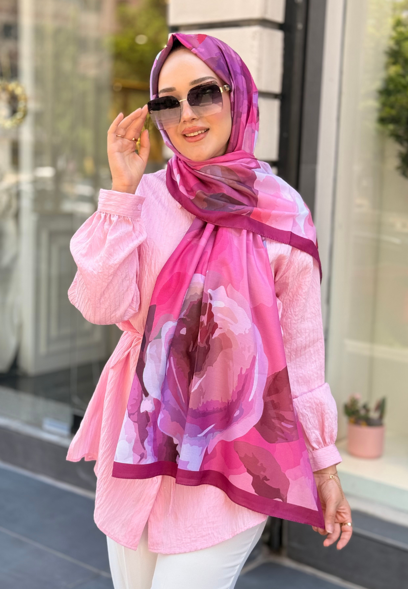 Pembe Flora Şal