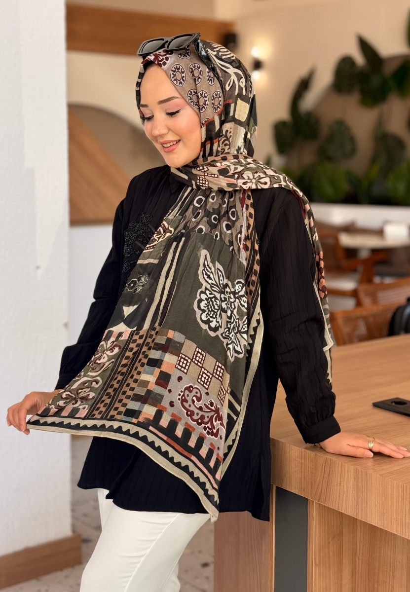Petra Desen Siyah Soft Viscon Şal