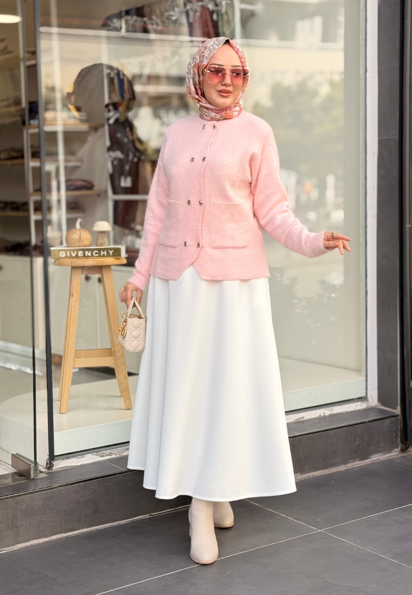 Pudra Angora Kısa Hırka
