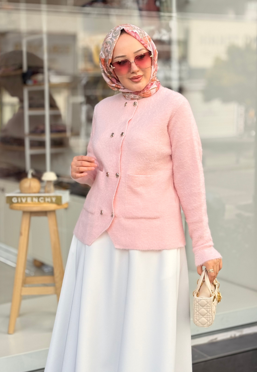 Pudra Angora Kısa Hırka