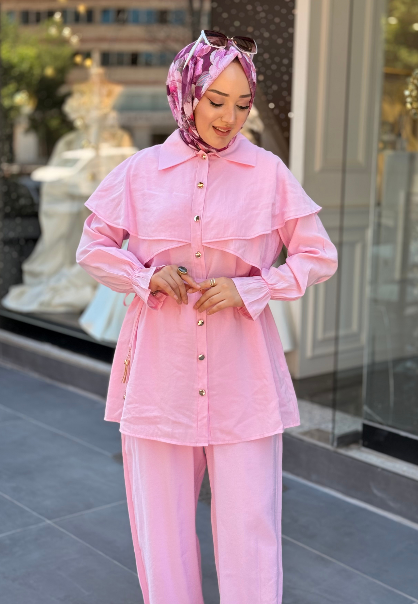 Şeker Pembe Pelerin Takım