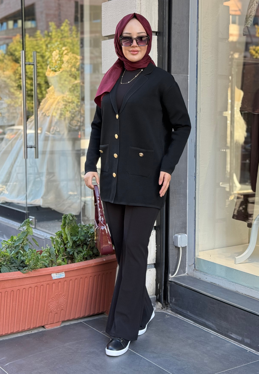 Siyah Blazer Triko Ceket