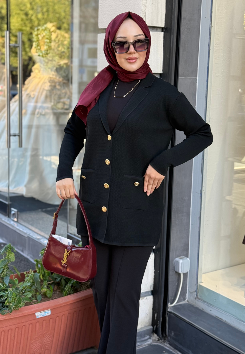 Siyah Blazer Triko Ceket