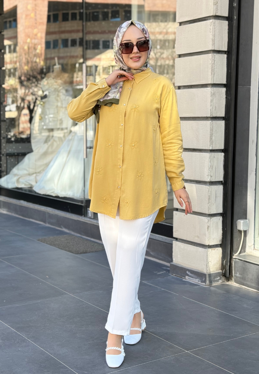 Tatlı Sarı Papatya Tensel Gömlek