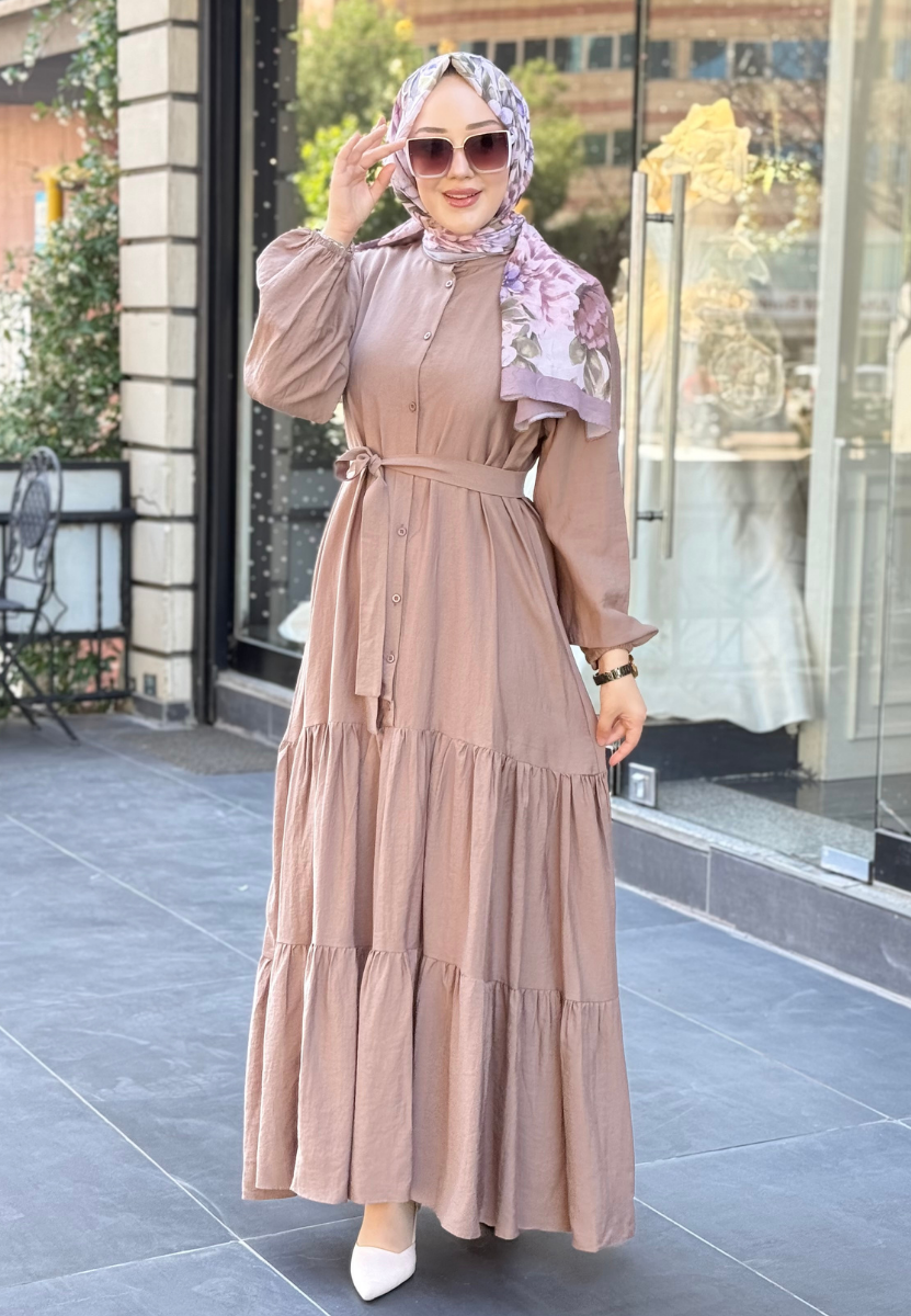 Vizon Volanlı Elbise
