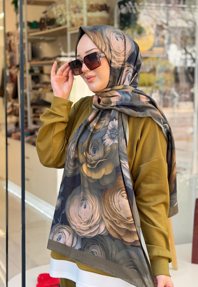 Yağ Yeşili Garden Bambu Kraş Şal