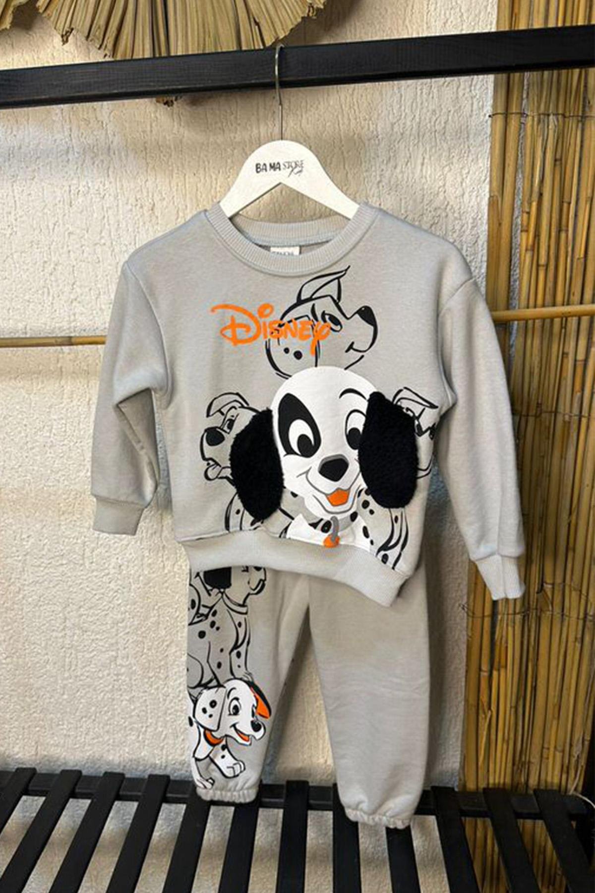 3 İplik Köpek Baskılı Eşofman Takım Gri