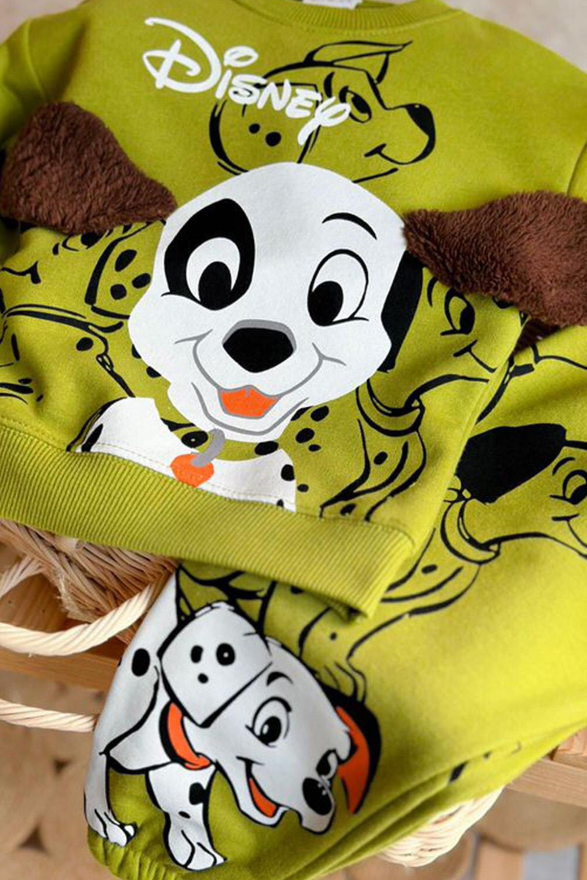 3 İplik Köpek Baskılı Eşofman Takım Yeşil