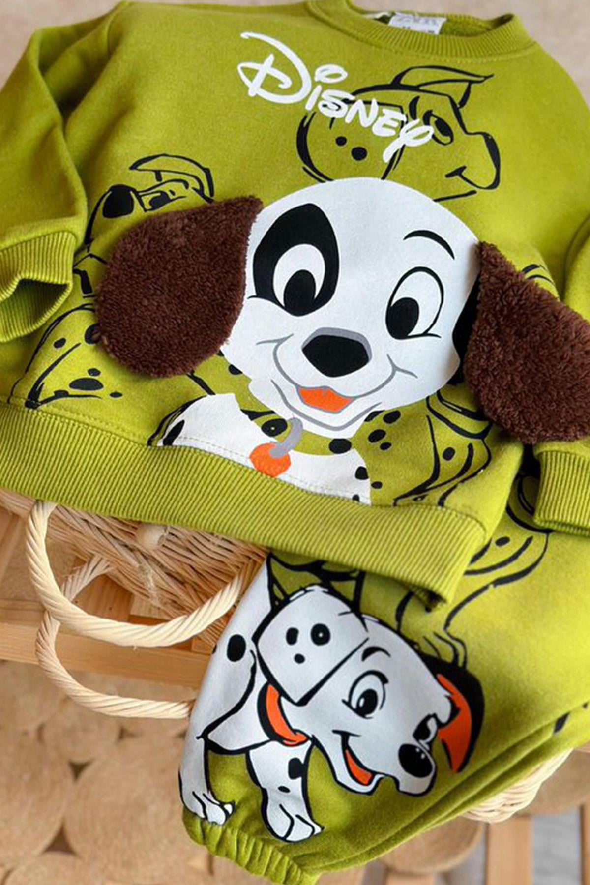 3 İplik Köpek Baskılı Eşofman Takım Yeşil