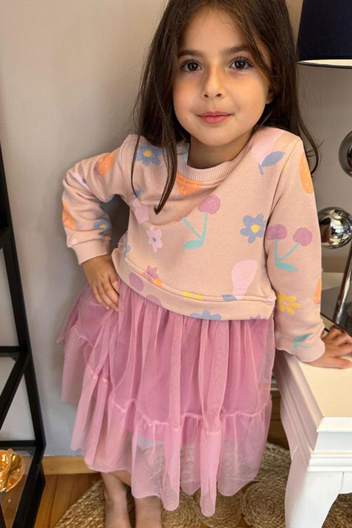 Çiçekli Elbise Pembe 