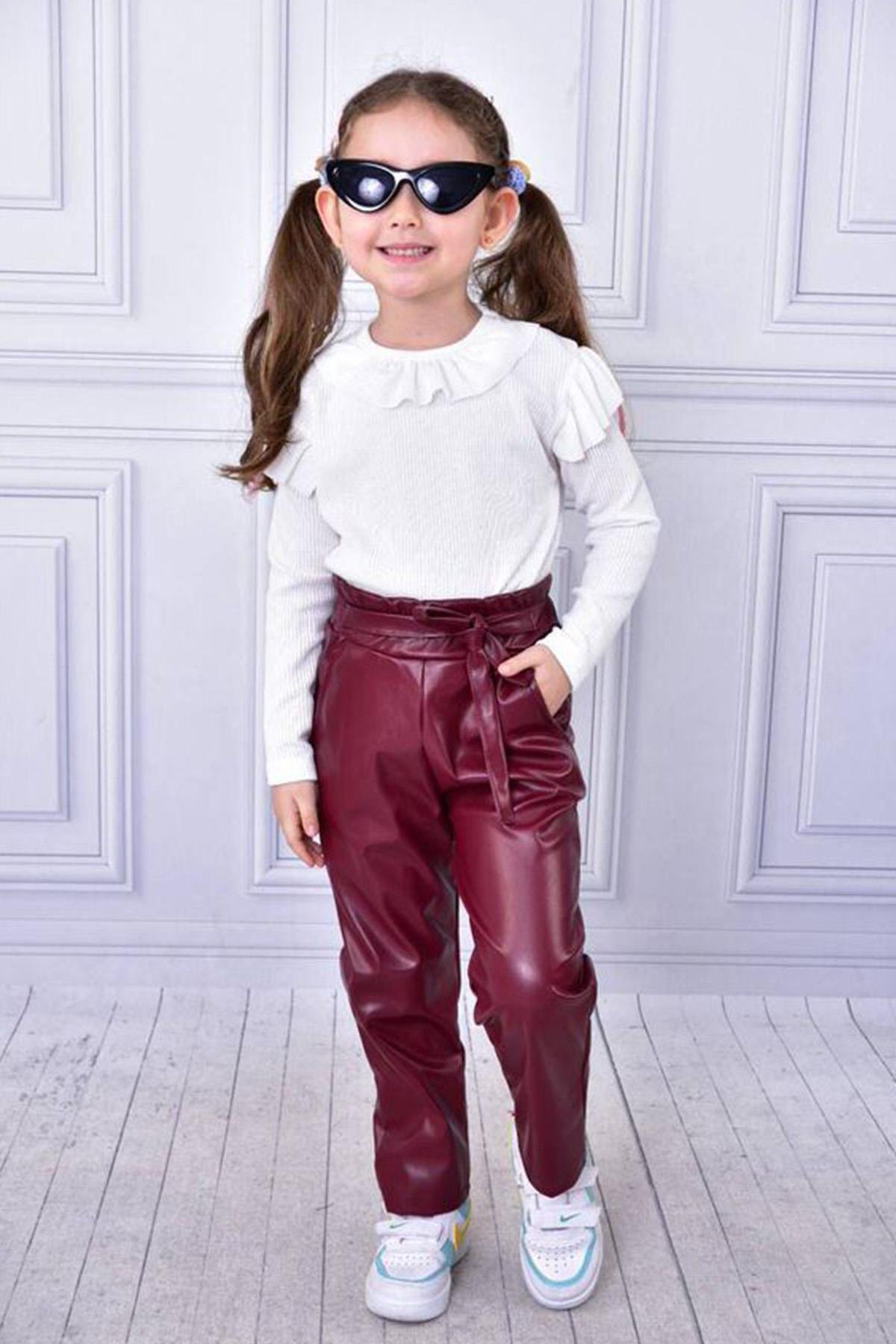 Deri Pantolonlu Takım Bordo