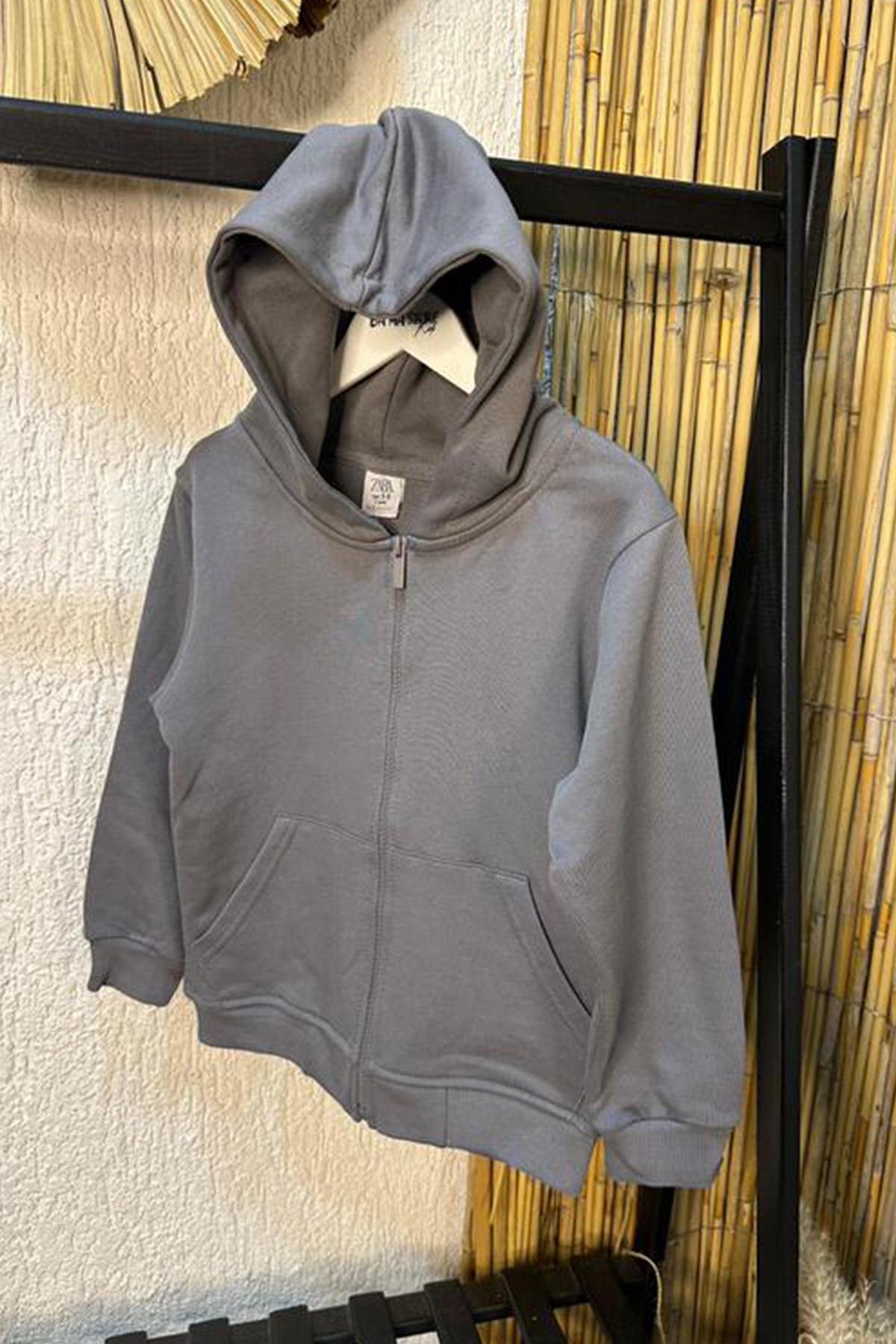 Fermuarlı Sweatshirt Gri