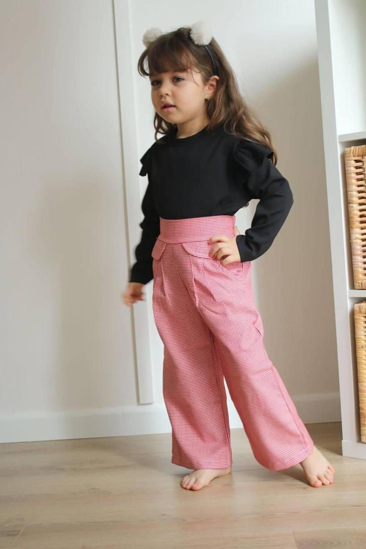Fırfır Detay Pantolonlu Takım Pembe