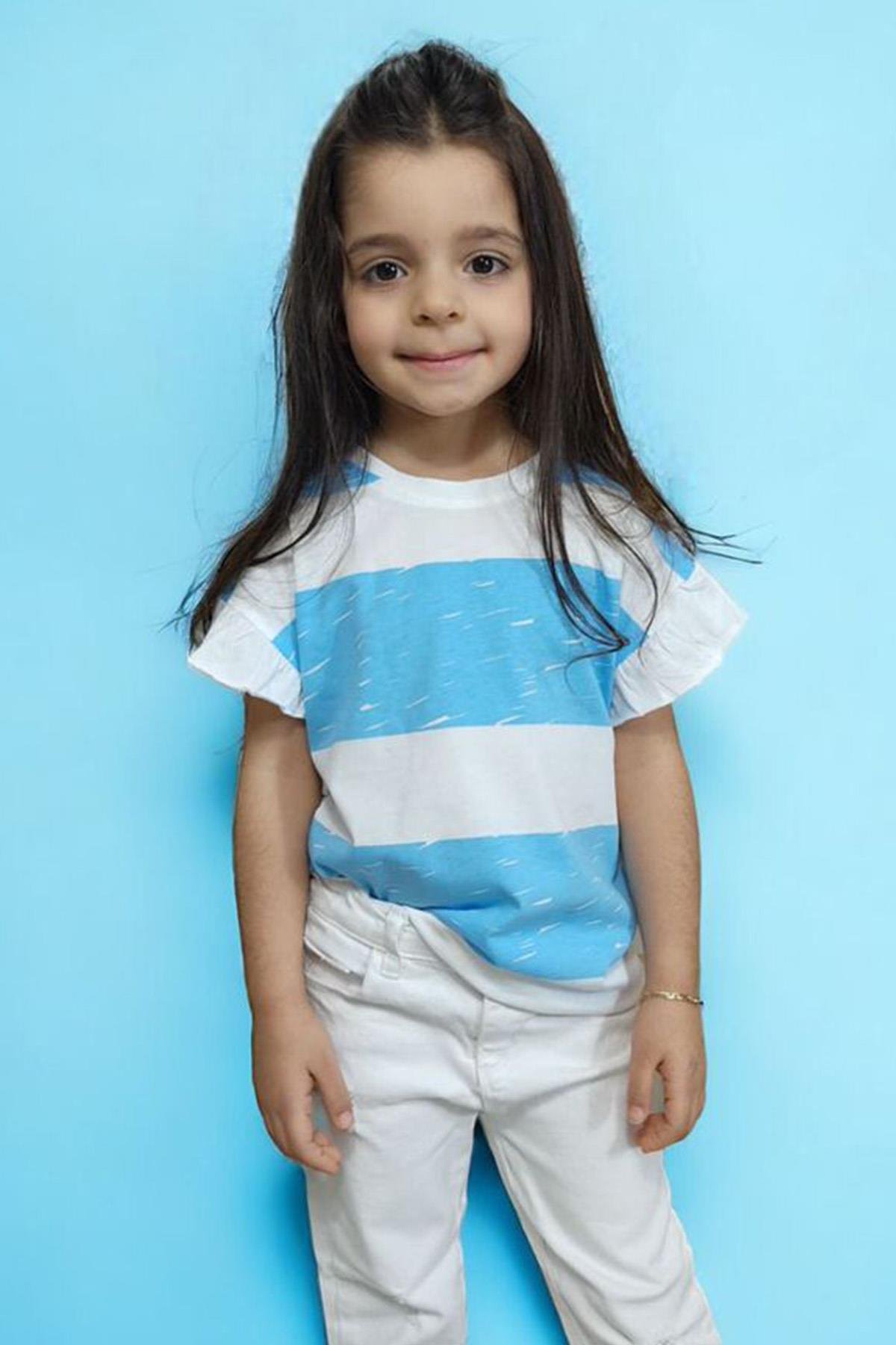 Fırfır Kollu Tshirt Mavi