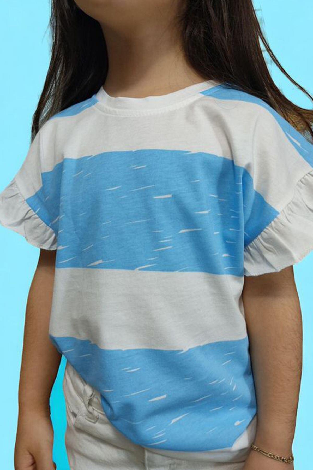Fırfır Kollu Tshirt Mavi
