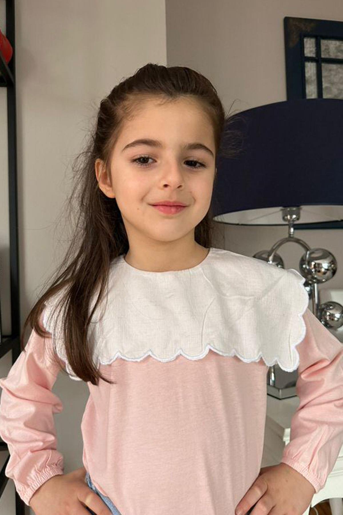 Önlük Yaka Bluz Pudra