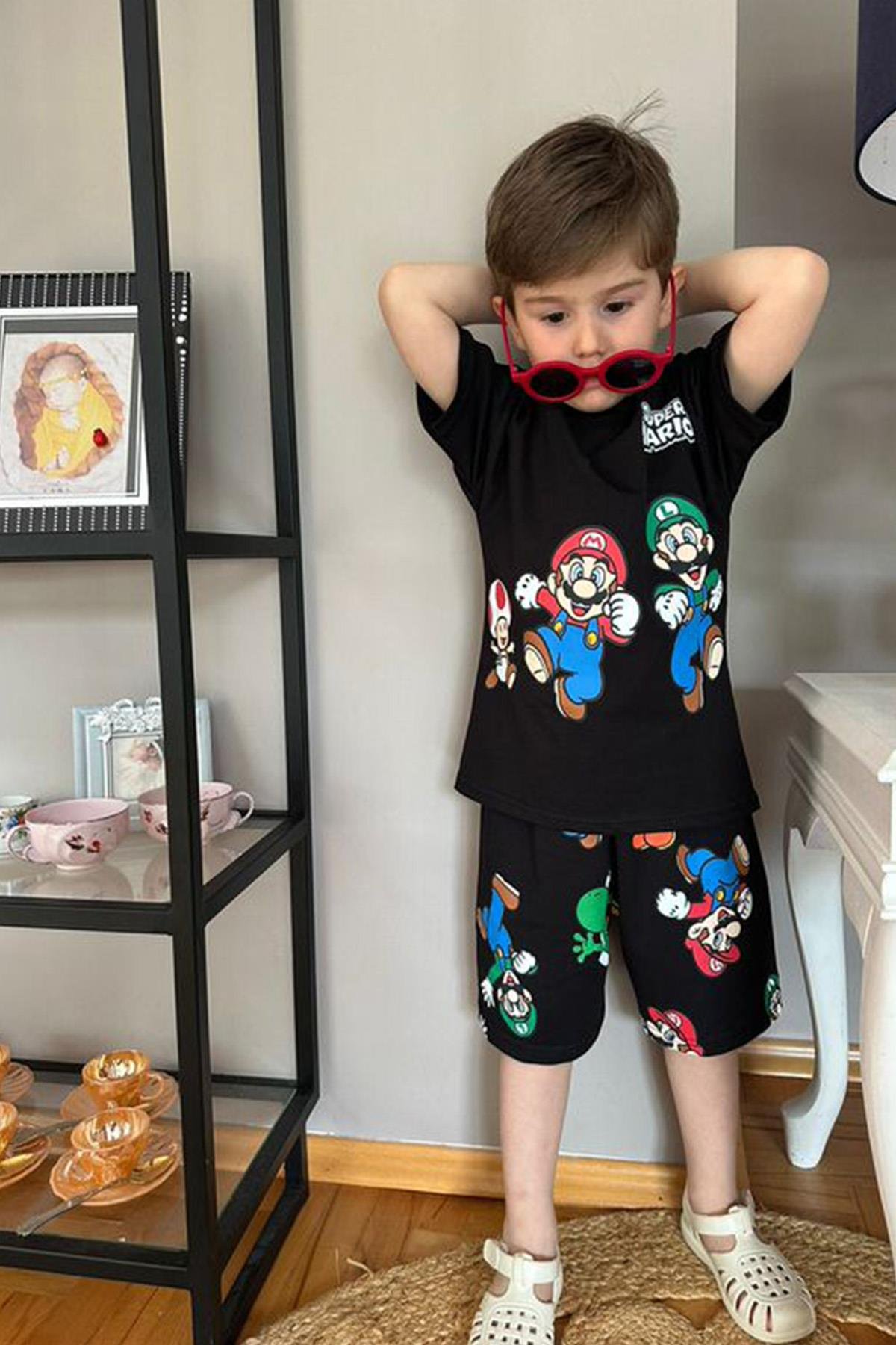 Super Mario Şortlu Takım Siyah