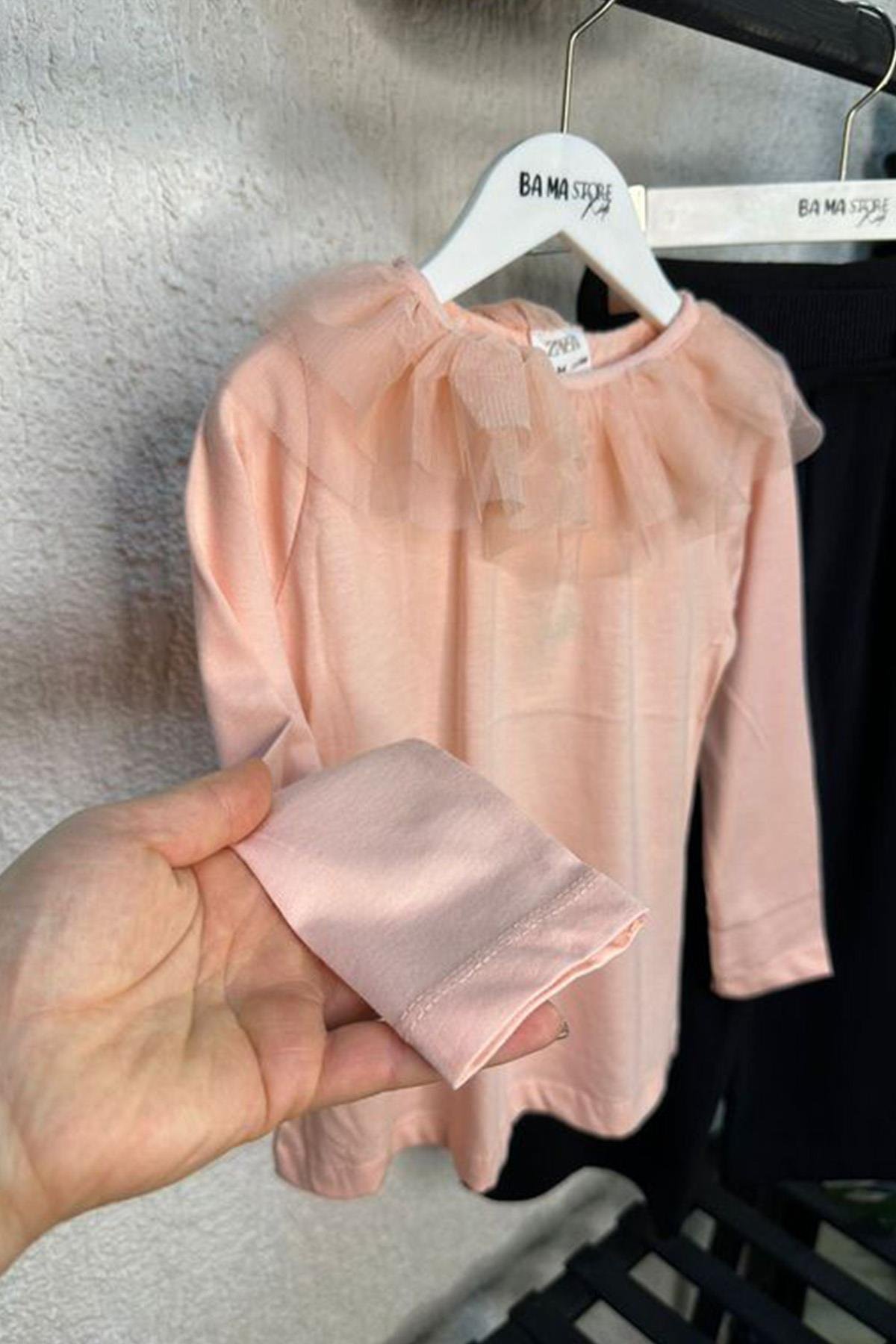Tül Yaka Body Pembe