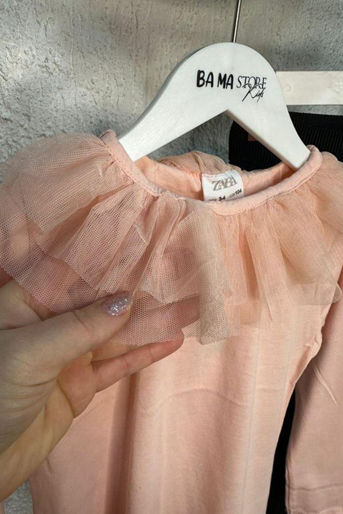 Tül Yaka Body Pembe