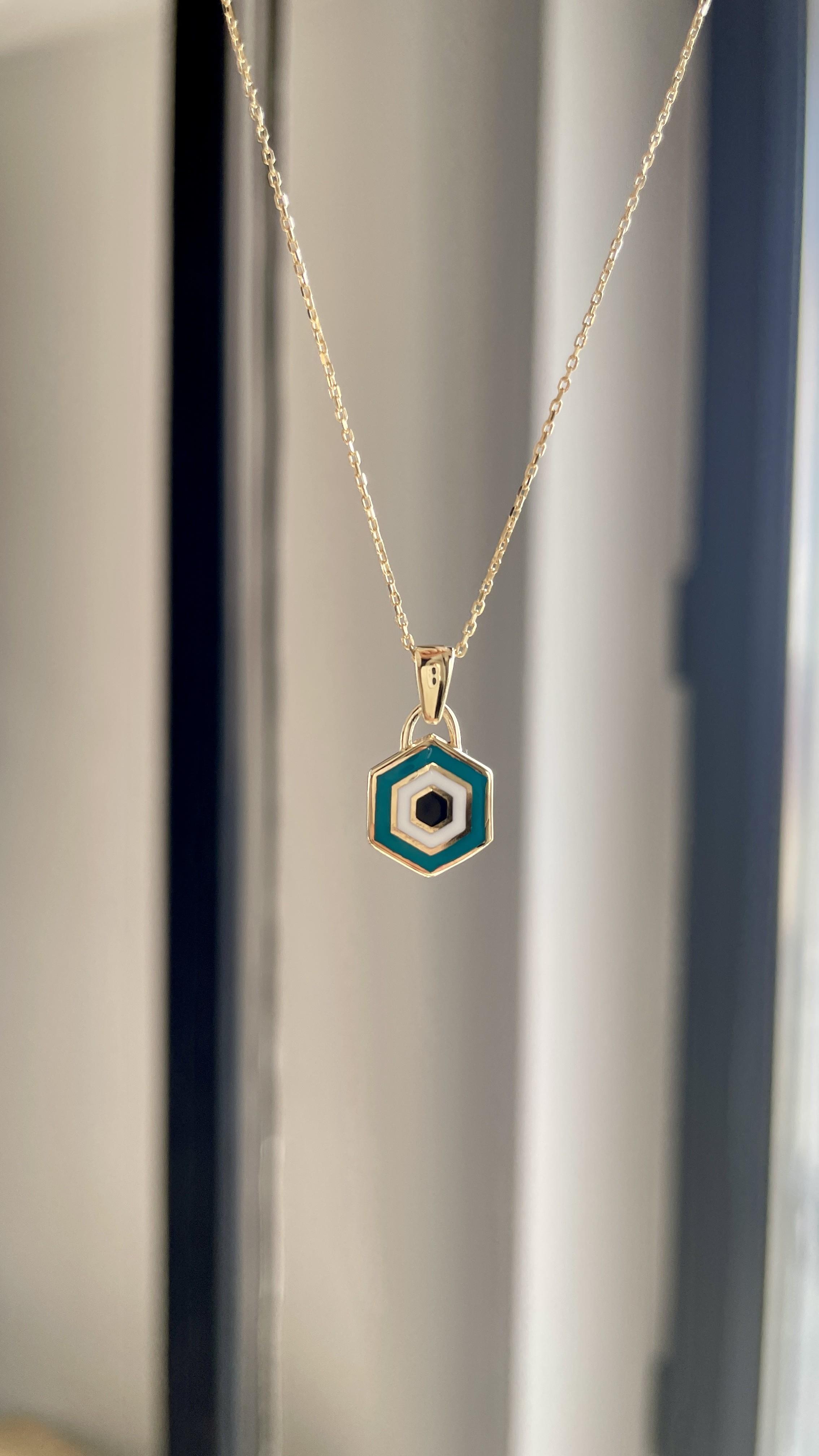 Altıgen Nazar Boncuklu İnce Zincirli Altın Kolye