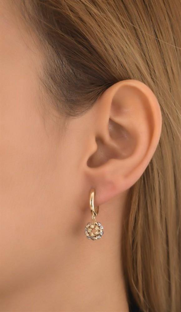 Altın Örme Üç Renkli Top Küpe