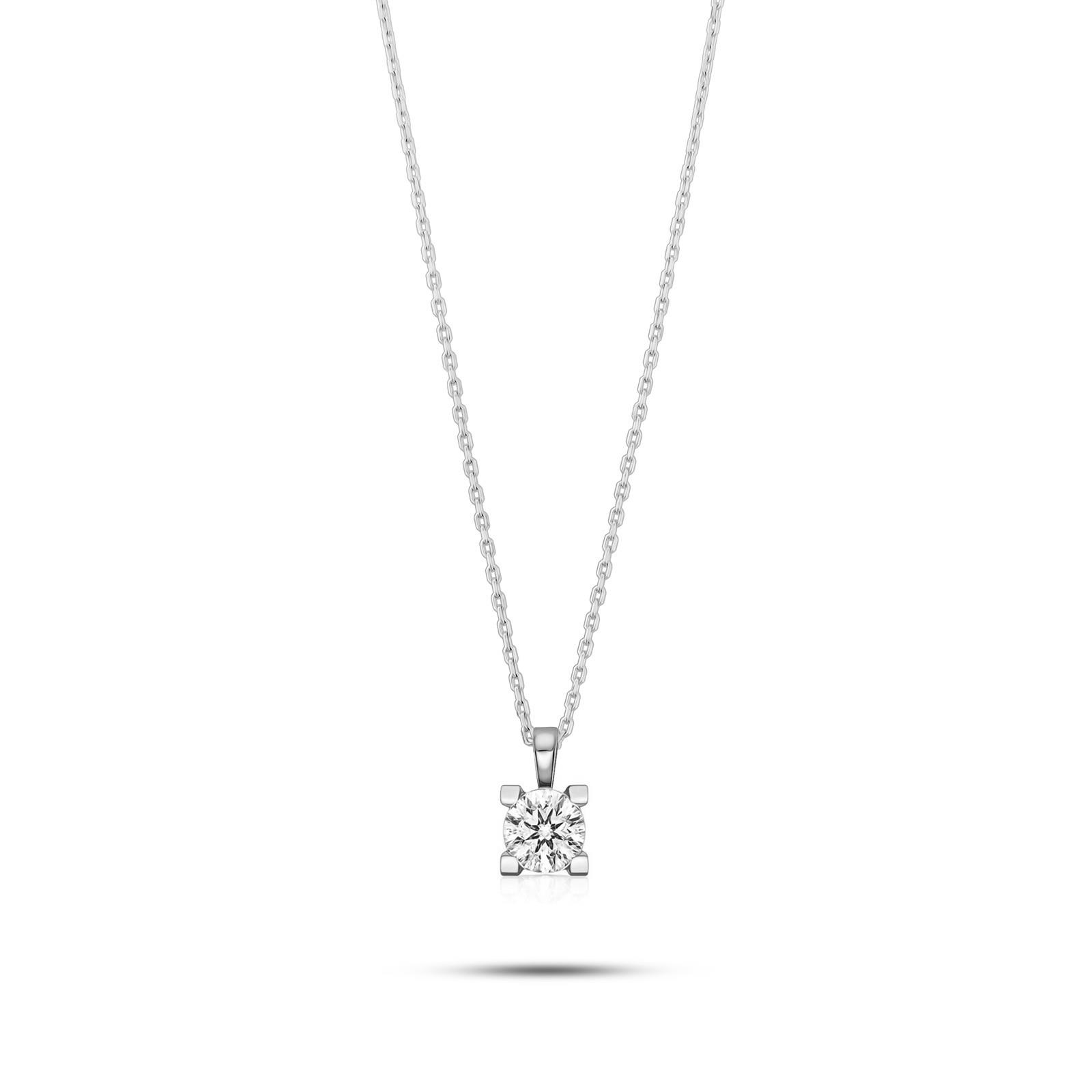 Beyaz Altın Tektaş Kolye 