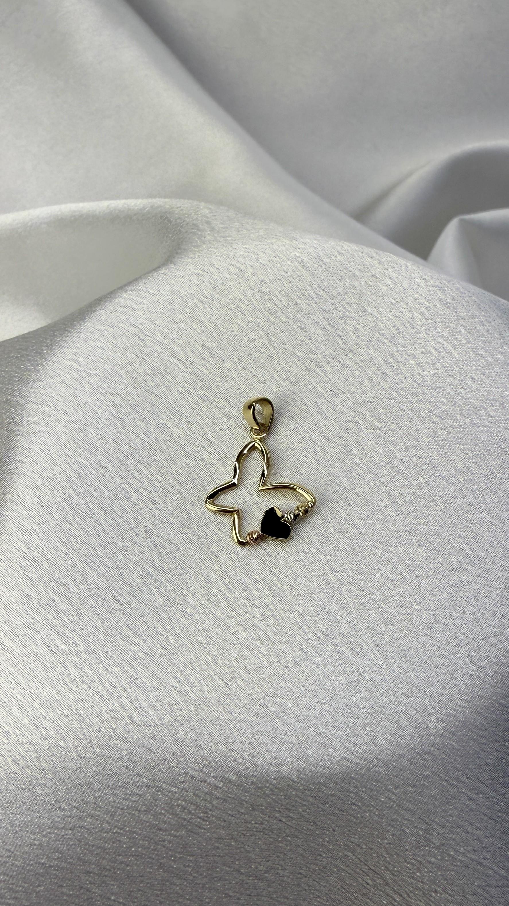 Kelebek Figürlü Dorika Toplu Altın Kolye Ucu