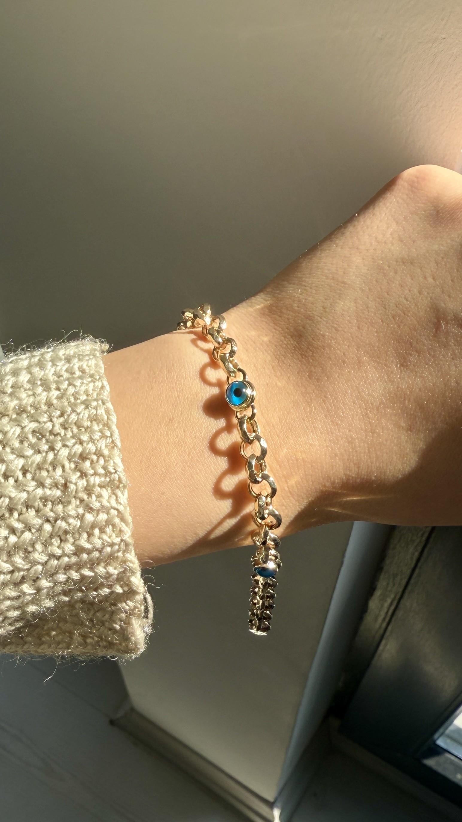 Nazar Boncuğu Taşlı Geometrik Halka Bileklik