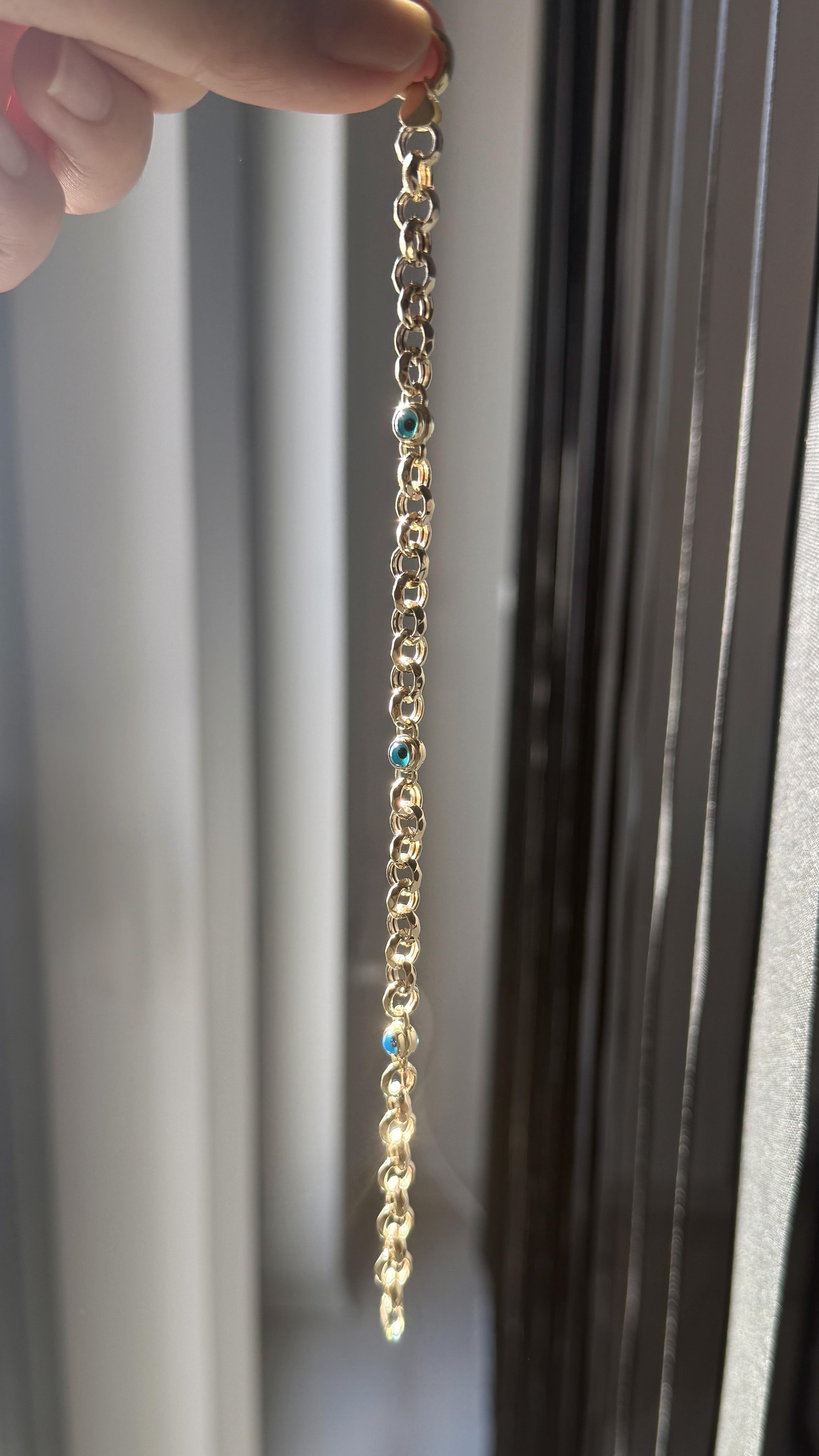 Nazar Boncuk Figürlü Geometrik Altın Bileklik