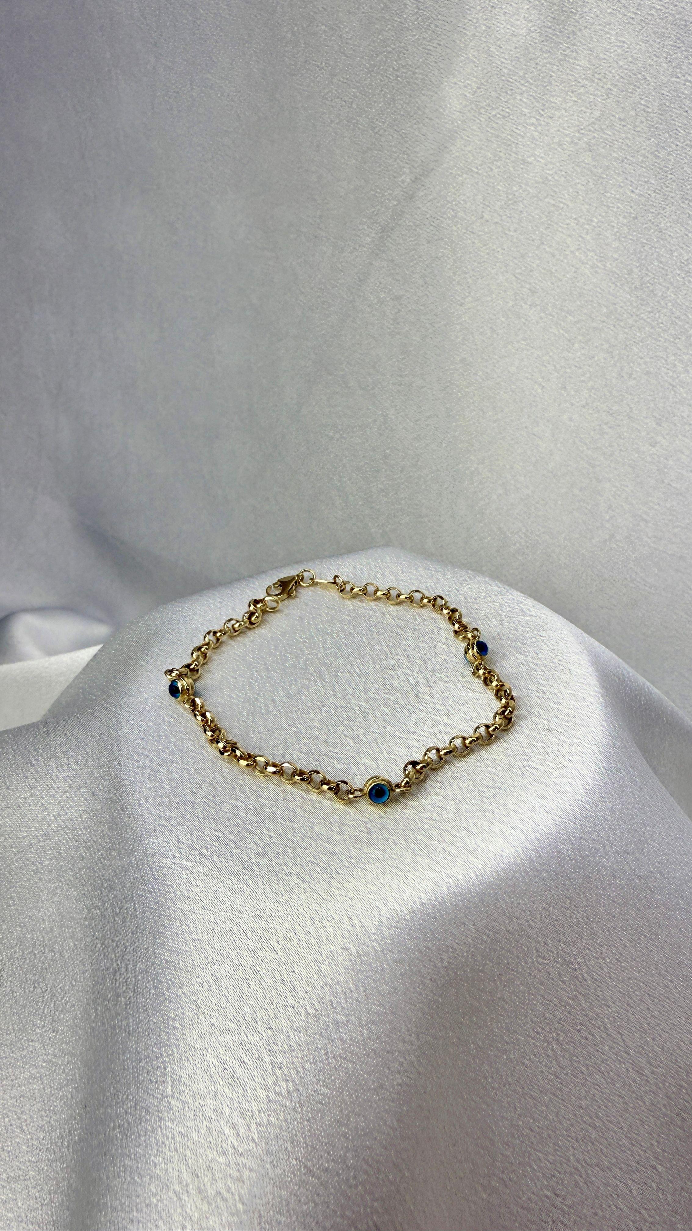 Nazar Boncuklu Altın Halka Bileklik