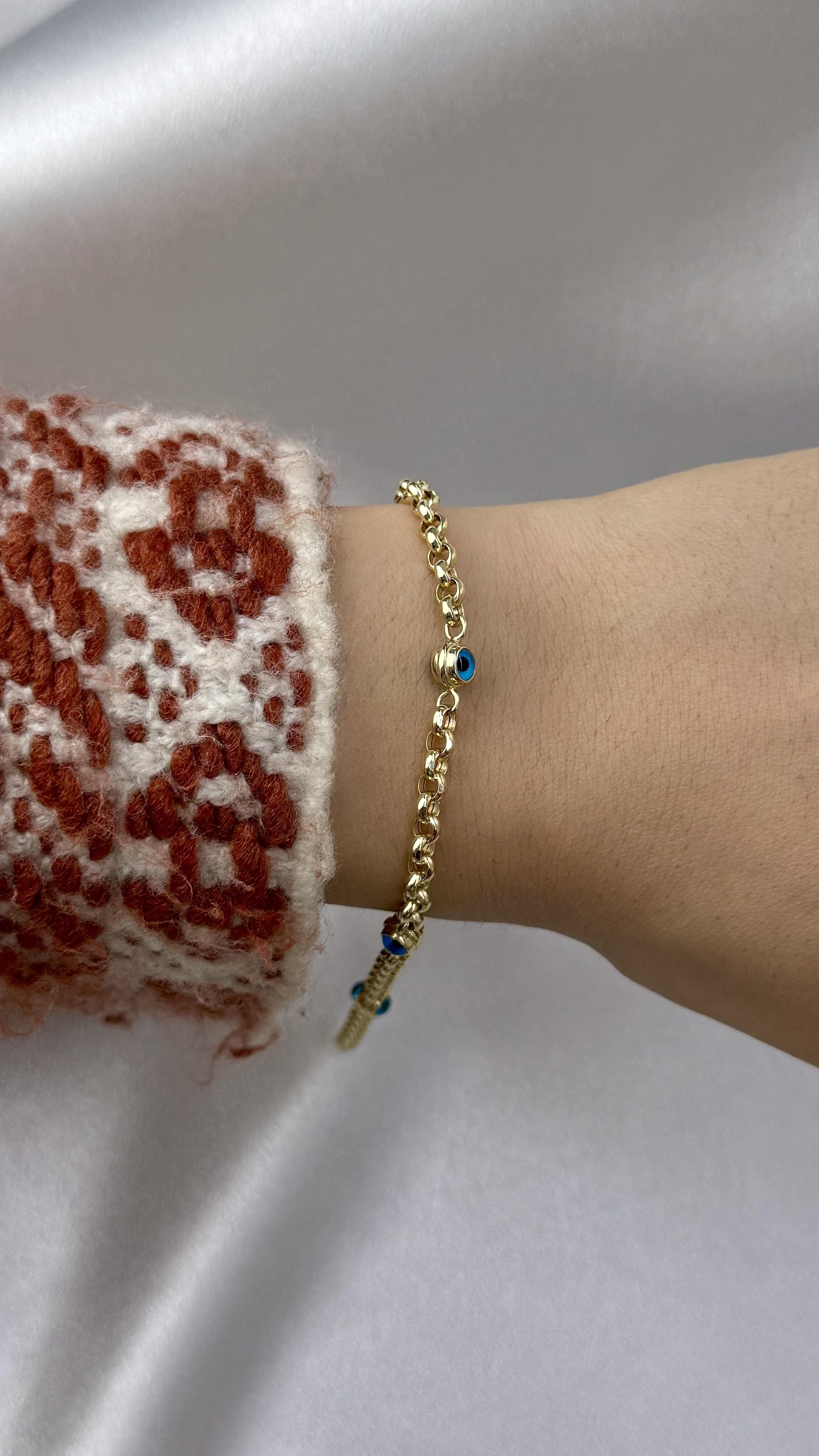 Nazar Boncuklu Altın Halka Bileklik