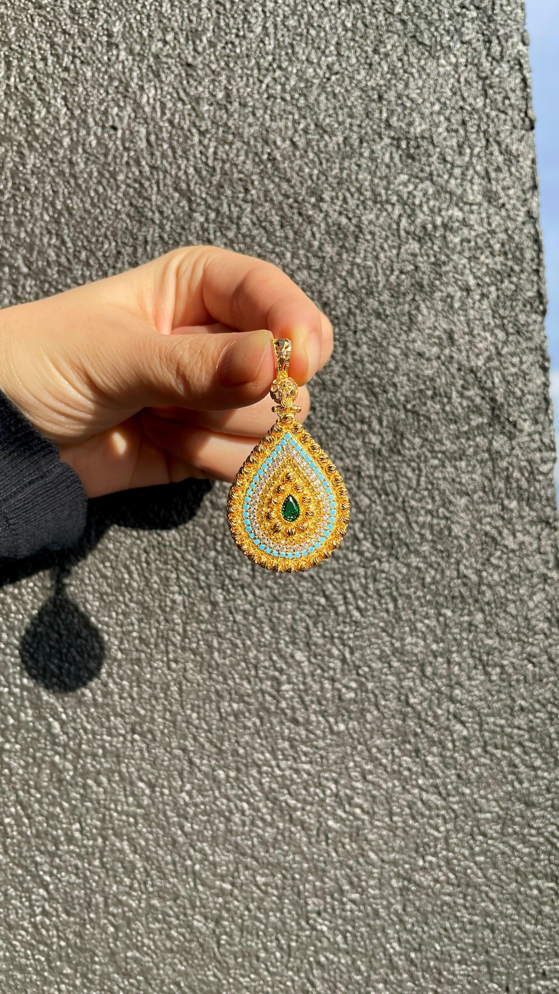 Nazarlık Tasarımlı Dorika Toplu Damla Altın Kolye Ucu