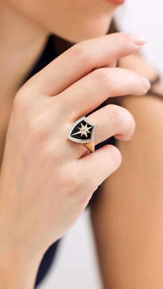 Siyah Mineli Kalkan Yüzük 