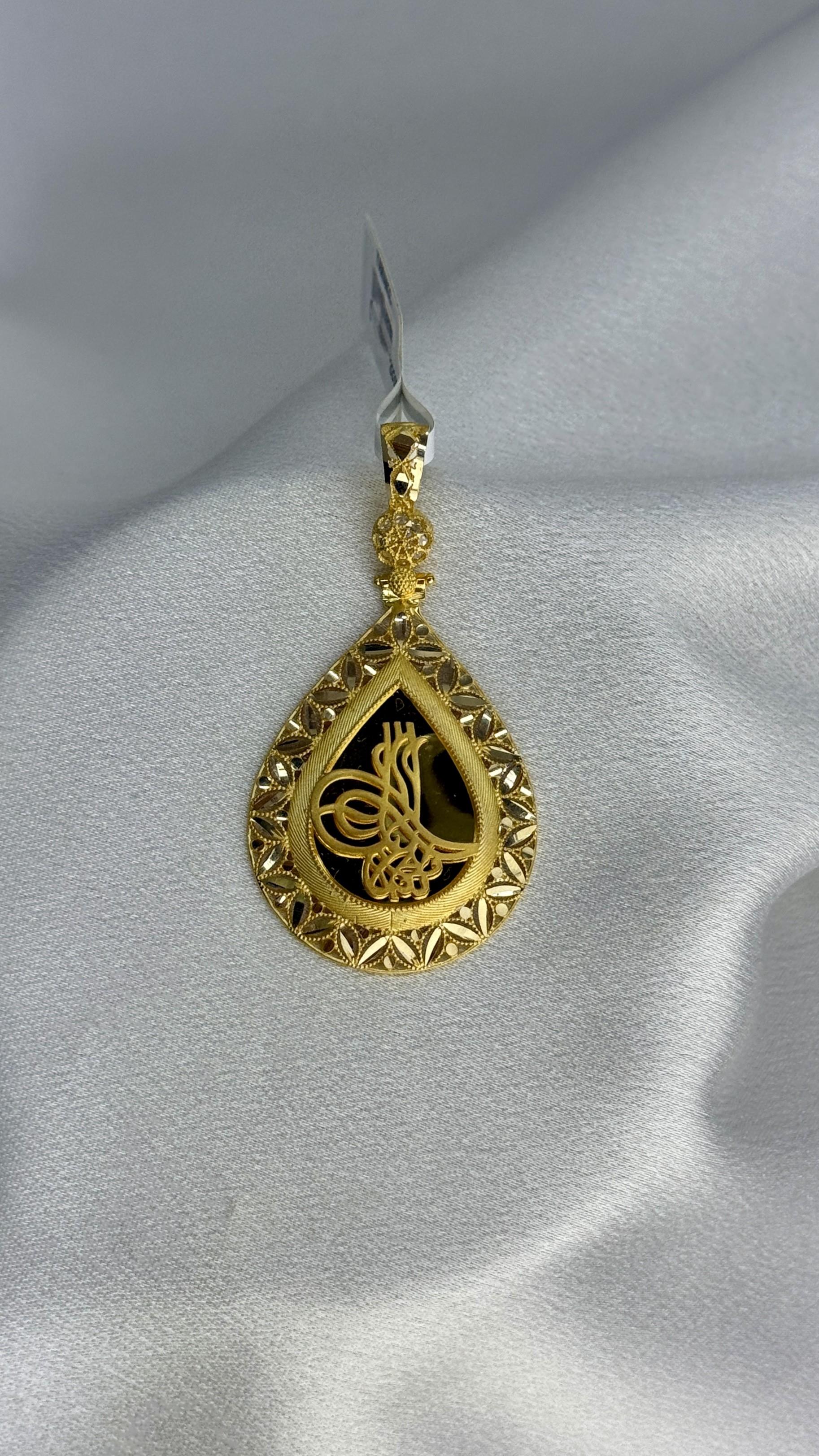 Tuğralı Damla Altın Kolye Ucu