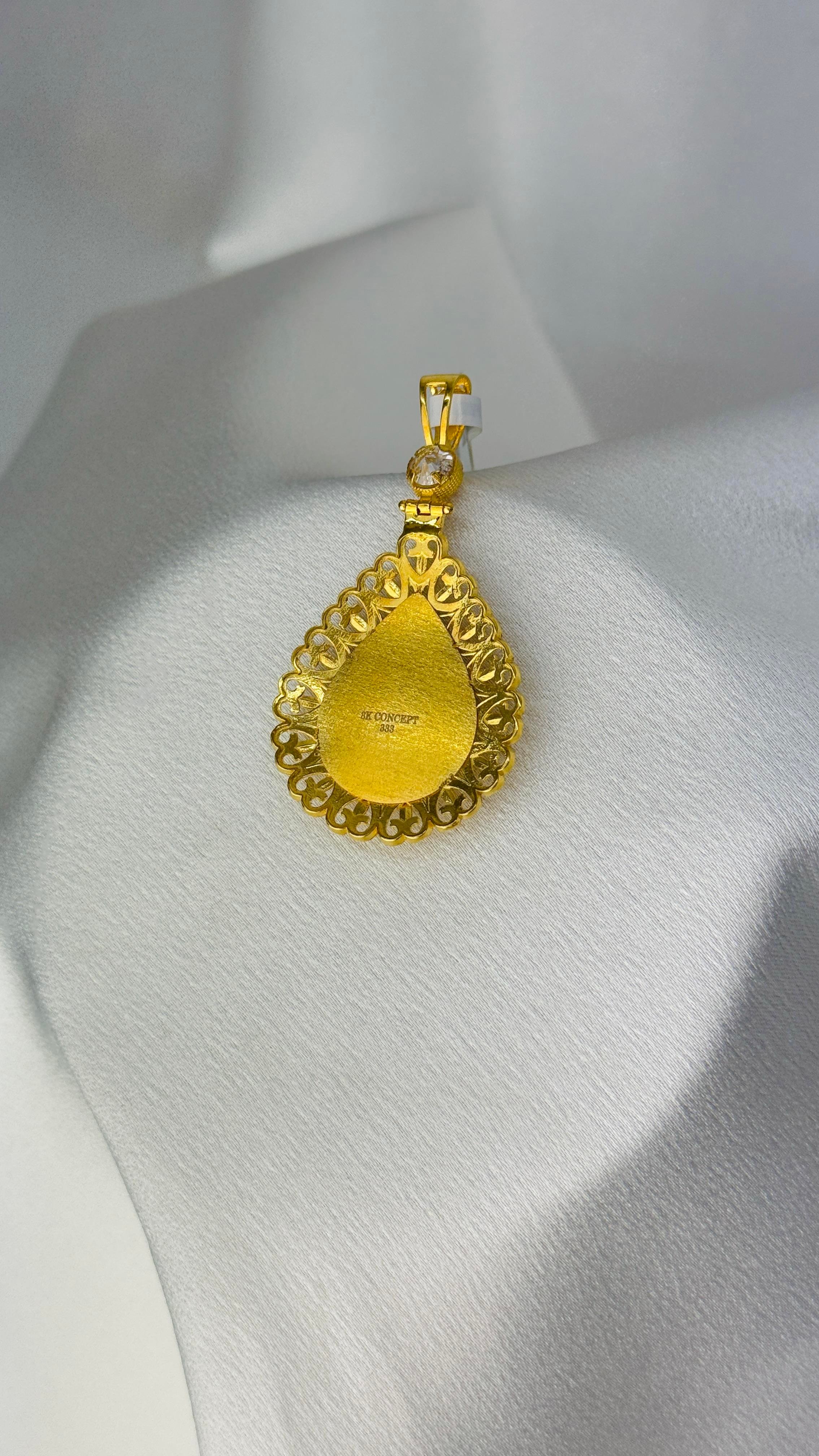 Tuğralı Taşlı Damla Altın Kolye Ucu