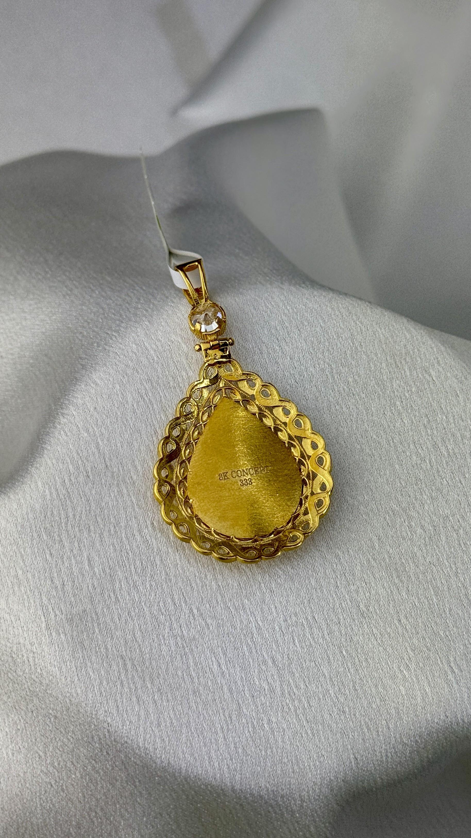 Tuğralı Taşlı Damla Altın Kolye Ucu